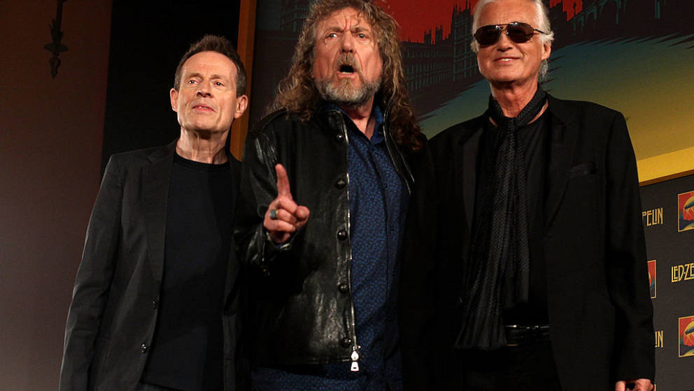 London, England - Sep 21: (LR) John Paul Jones, Robert Blunt and Jimmy Page of Led Zeppelin attend a press conference