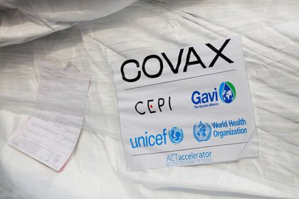 An AstraZeneca / Oxford vaccine package file image is part of the first shipment of COVID-19 injection that was delivered to Ghana under the COVAX program, at Accra International Airport, Ghana.  February 24, 2021. (Reuters) / Francis Cocoroco / Archive