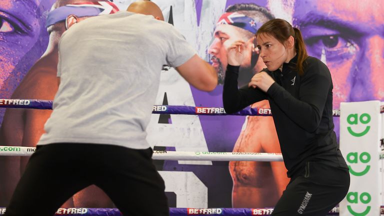 *** Free for editorial use ***.  Katie Taylor trains at Battle Hall, April 28, 2021, photo by Mark Robinson Matchroom Boxing