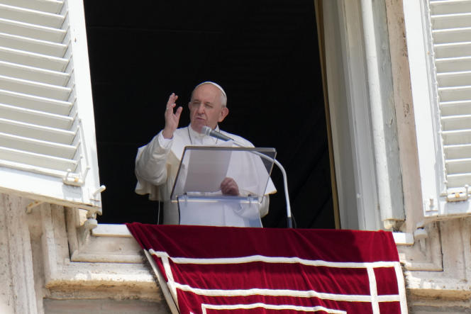 The Pope recites the Angelus prayer at the Vatican on Sunday noon.