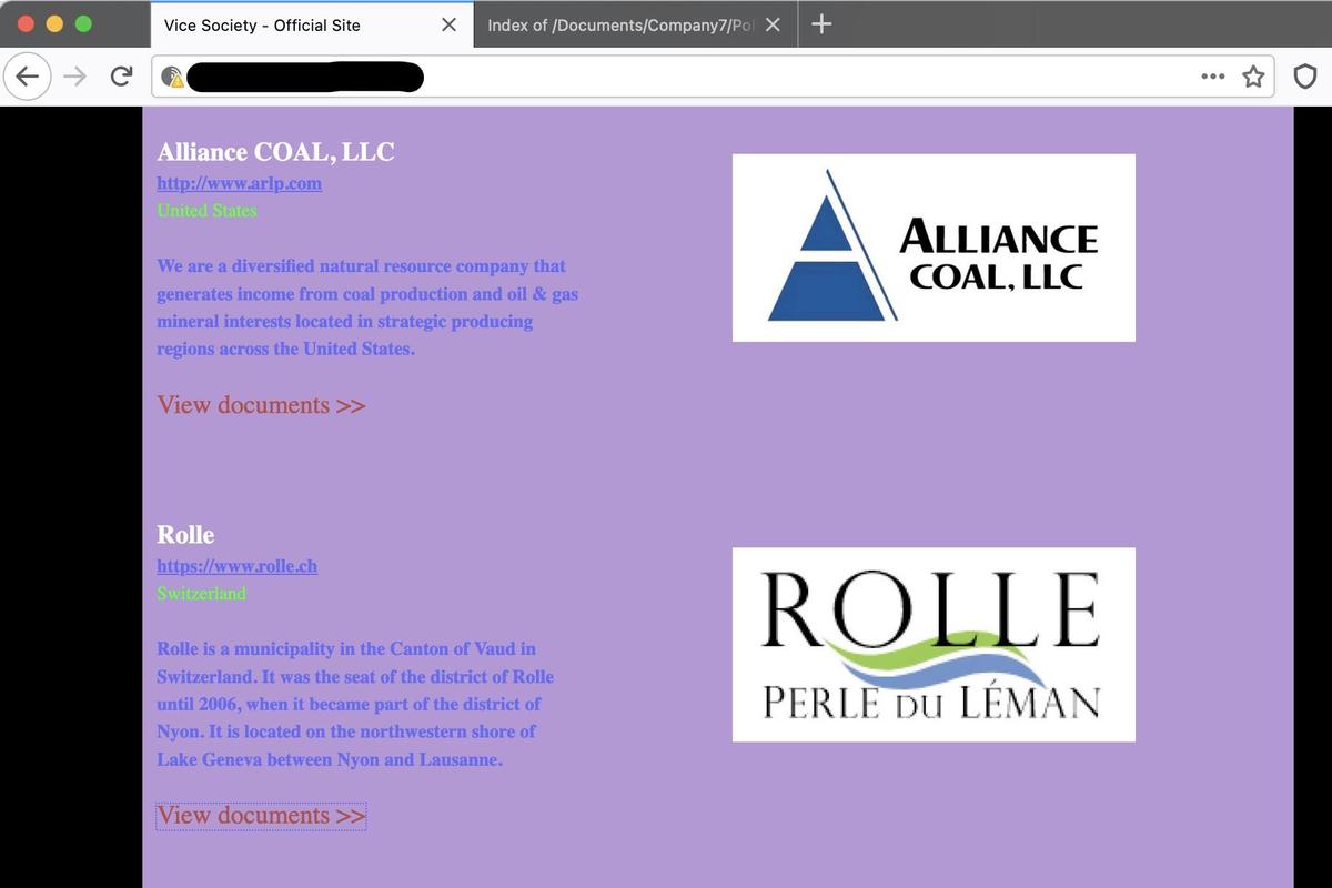 Another photo from the hacker's website homepage, where Rolle rubs the shoulders of other victims of the group, an American coal company.