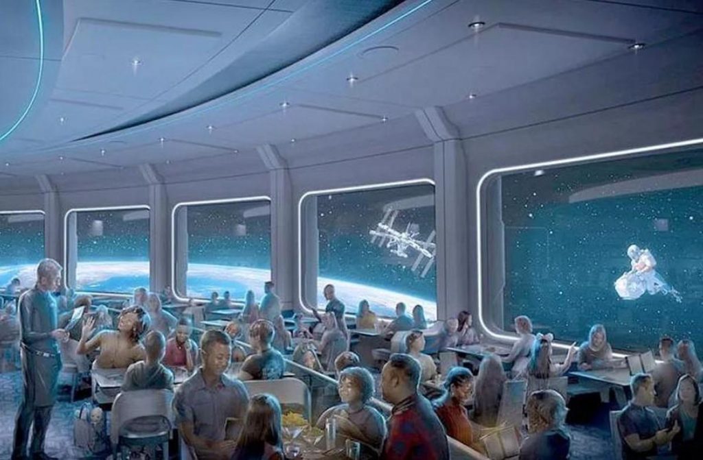 Manger en orbite alors que la station spatiale et des astronautes flottent autour de vous, voilà l’illusion que proposera le restaurant Space 220.