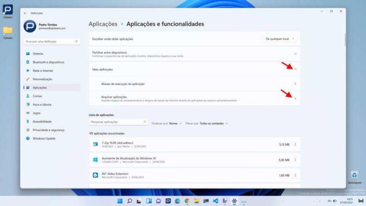 Store archived apps in Windows 11 . space