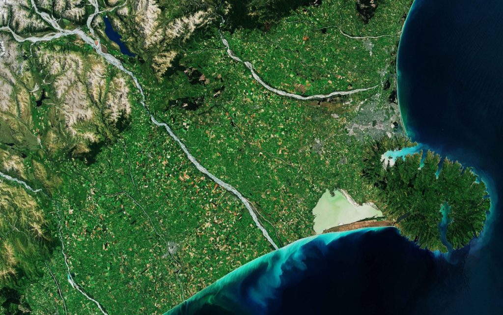 New Zealand, Banks Peninsula, satellite imagery