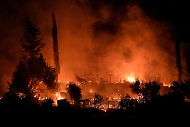 The fire destroyed part of the Vathy camp on the island of Samos, Sunday, September 19, 2021.