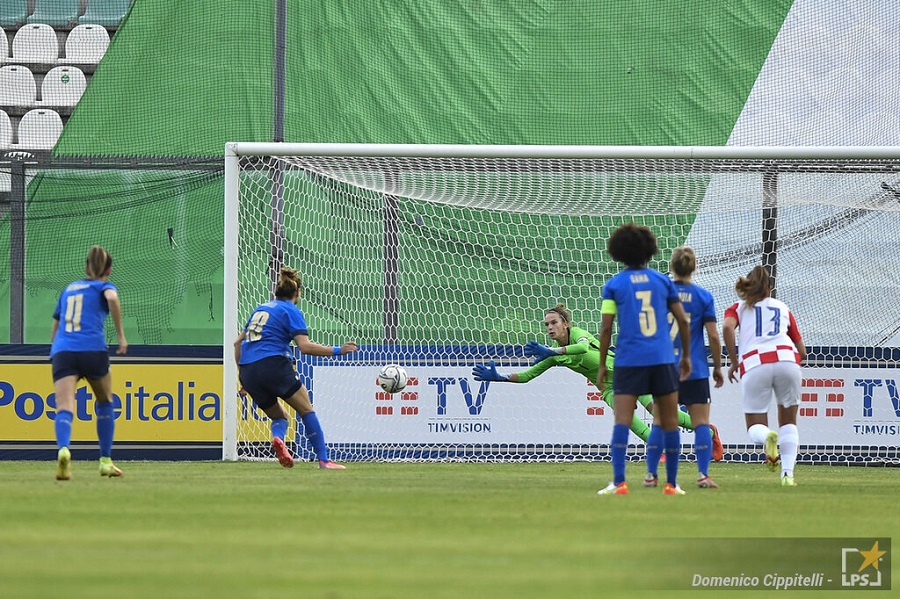 Women's football, the Italian trio against Croatia.  Blue with all points in World Qualifiers - OA Sport