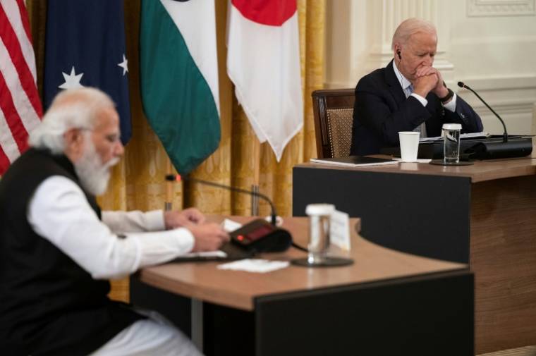 Joe Biden listens to Indian Prime Minister Narendra Modi during a meeting in Washington on September 24, 2021 (AFP/Jim WATSON)