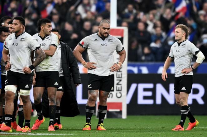 The grief can be read on New Zealand's faces after the heavy defeat of the All Blacks against Conqueror XV of France, on November 20, 2021 at the Stade de France.