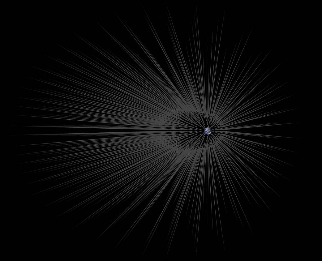 hypothetical representation of "strings" of the dark matter that surrounds the Earth.