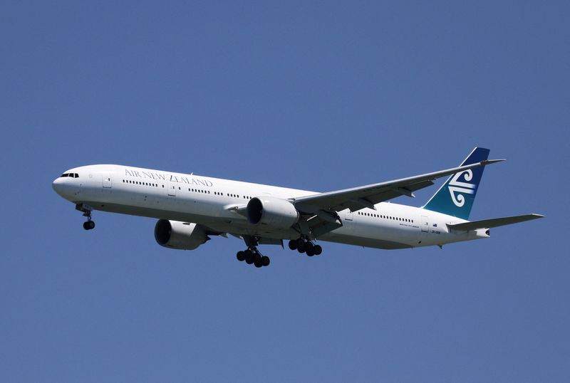 FILE PHOTO: An Air New Zealand Boeing 777-300ER, with Tail Number ZK-DKM, lands at San Francisco International Airport, San Francisco