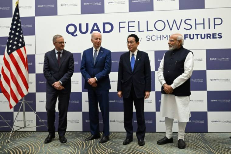 US President Joe Biden (second from left), Japanese Prime Minister Fumio Kishida (second from D), Indian Prime Minister Narendra Modi (right) and Australian Prime Minister Anthony Albanese (left) at a four-way summit in Tokyo on May 24, 2022 (AFP) PRESS/SAUL (LOEB)