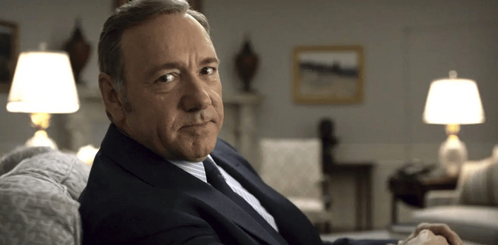 In House of Cards, Kevin Spacey plays Frank Underwood, who is on his way to the presidency of the United States