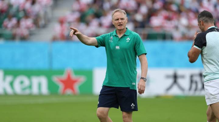 Joe Schmidt at the bed of the All Blacks before the first test against Ireland