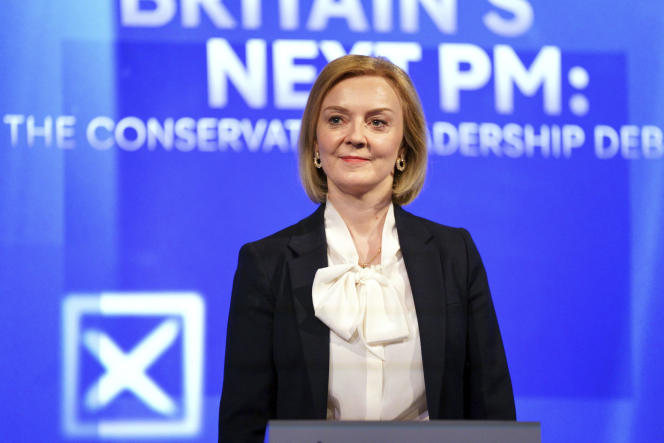 Liz Truss on the set of the first debate between candidates for the leadership of the British Conservative Party, 15 July 2022.
