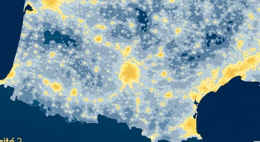 Zoom in/out on Occitanie's map of light pollution 