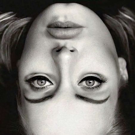 In this upside-down photo of singer Adele, we don't notice anything out of the ordinary.  While flipping the image... Credit: TWITTER / TURNYOURPHONE