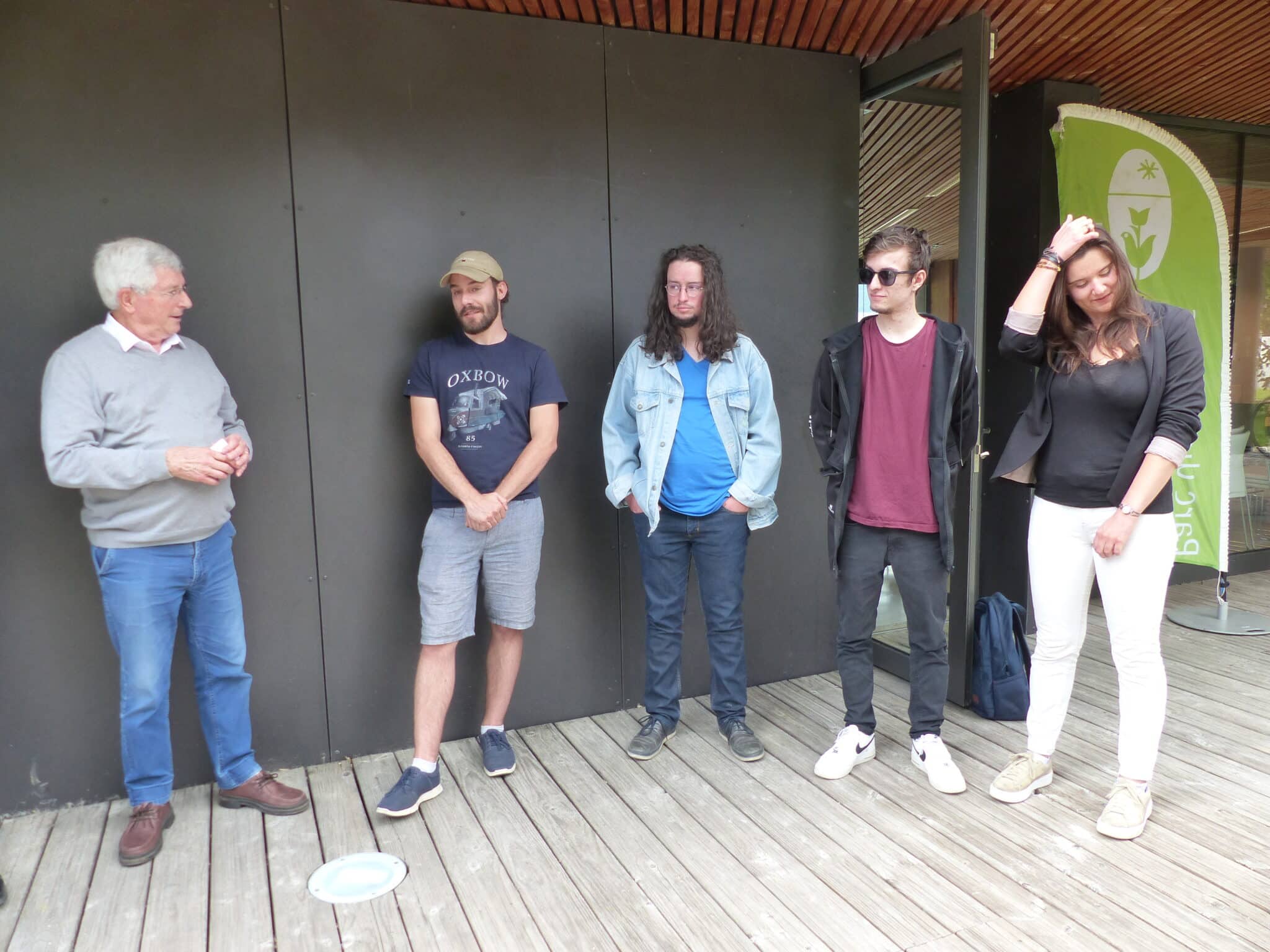 Vercors: mediators in the civil service of La Molière-Sornin Jacques Adenot along with four young men in the civil service, Thomas Dutreix, Doriane Poiret, Alexandre Vulant and Aline Lefebvre.  © Muriel Budwing - Bliss Grinnite