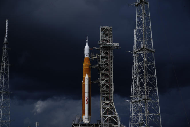 An Artemis-1 rocket on Launch Pad 39B at the Kennedy Space Center, Florida, September 2, 2022.