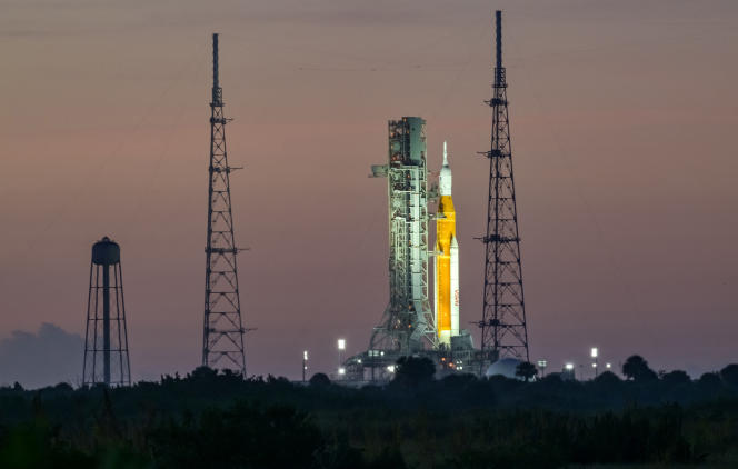 NASA's Next Generation Moon rocket, at the launch complex, two days before its first launch of the Artemis 1 mission in Cape Canaveral, Florida, US, Sept. 1, 2022.  