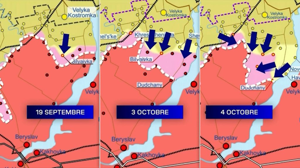 The withdrawal of the Russian army in eastern and southern Ukraine is illustrated with maps