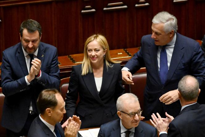 The new president of the Italian Council, Giorgia Meloni, was hailed after her first address to Parliament, in Rome, on October 25, 2022. 