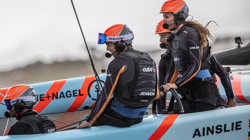 Kate finished ahead of Team New Zealand at sea off Plymouth on Olympic champion Ben Inslees' F50 Foil Catamaran