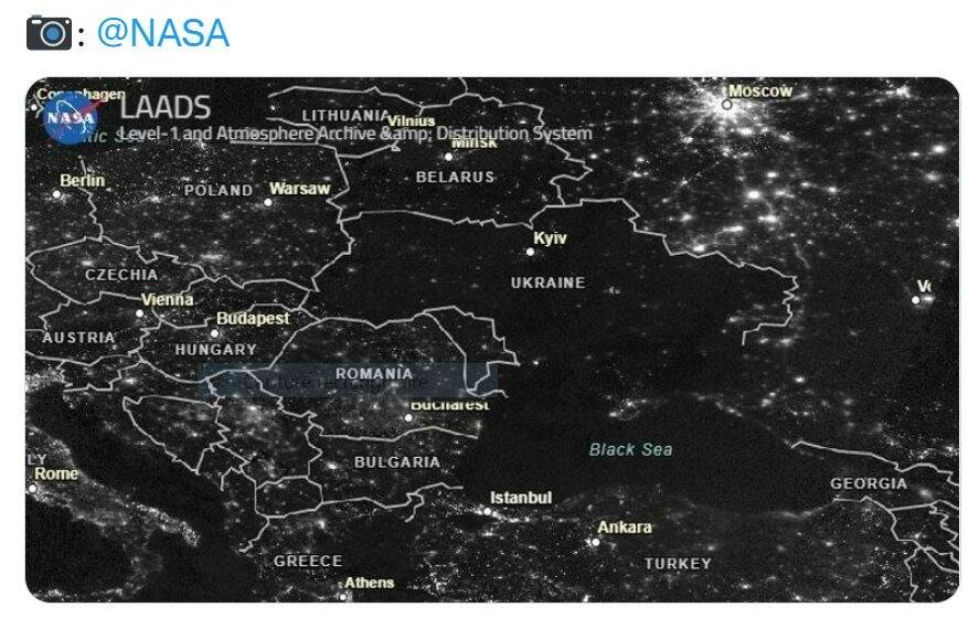 The "blackout" that plunges part of Ukraine into darkness seen from space