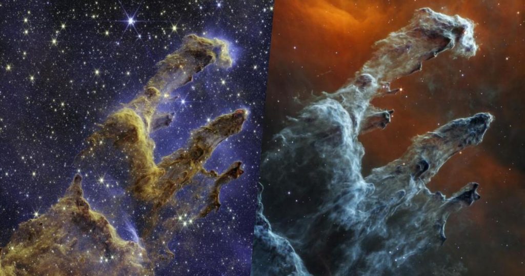 The legendary "pillars of creation" revisited by the James Webb Telescope